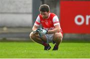 24 September 2023; Luke Keating of Cuala reacts after his side's defeat in the Dublin Senior Football Championship quarter-final match between St Judes and Cuala at Parnell Park in Dublin. Photo by Tyler Miller/Sportsfile