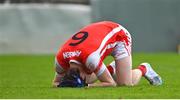 24 September 2023; Eoin Kennedy of Cuala reacts after his side's defeat in the Dublin Senior Football Championship quarter-final match between St Judes and Cuala at Parnell Park in Dublin. Photo by Tyler Miller/Sportsfile