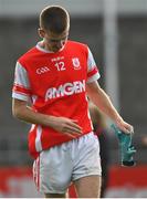 24 September 2023; Cal Doran of Cuala reacts after his side's defeat in the Dublin Senior Football Championship quarter-final match between St Judes and Cuala at Parnell Park in Dublin. Photo by Tyler Miller/Sportsfile