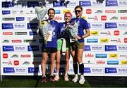 23 September 2023; Women's winner Aoife Cleary, from Wicklow, centre, with second place Fiona Stack, Raheny AC, left, and third place Yuliya Tarasova, Clonliffe Harriers AC, on the podium after the 2023 Irish Life Dublin Half Marathon which took place on Saturday 23rd of September at Phoenix Park in Dublin. Photo by David Fitzgerald/Sportsfile