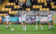 24 September 2023; Republic of Ireland players, from left, Meabh Russell, Hannah Healy, Isabel Ryan and Ellen Dolan react after conceding their first goal, scored by Keri Halliday of Northern Ireland, not pictured, during the Women's U19 international friendly match between Northern Ireland and Republic of Ireland at Blanchflower Stadium in Belfast. Photo by Ben McShane/Sportsfile