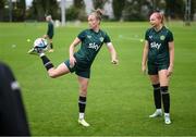 24 September 2023; Claire O'Riordan, left, and Hayley Nolan during a Republic of Ireland women training session at MTK Budapest Training Ground in Budapest, Hungary. Photo by Stephen McCarthy/Sportsfile