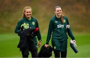 24 September 2023; Goalkeepers Grace Moloney and Megan Walsh during a Republic of Ireland women training session at MTK Budapest Training Ground in Budapest, Hungary. Photo by Stephen McCarthy/Sportsfile