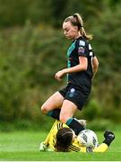 17 September 2023; Joy Ralph of Shamrock Rovers in action against Cork City goalkeeper Clodagh Fitzgerald during the Sports Direct Women's FAI Cup quarter-final match between Cork City and Shamrock Rovers at Bishopstown Stadium in Cork. Photo by Eóin Noonan/Sportsfile