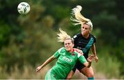 17 September 2023; Savannah McCarthy of Shamrock Rovers in action against Jessie Mendez of Cork City during the Sports Direct Women's FAI Cup quarter-final match between Cork City and Shamrock Rovers at Bishopstown Stadium in Cork. Photo by Eóin Noonan/Sportsfile