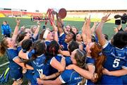2 September 2023; Leinster players celebrate after the Vodafone Women’s Interprovincial Championship final between Munster and Leinster at Musgrave Park in Cork. Photo by Eóin Noonan/Sportsfile
