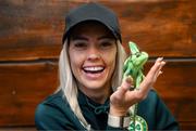 25 September 2023; Republic of Ireland's Denise O'Sullivan with Flash, a chameleon, at Zoo Café in Budapest, Hungary, during some down time ahead of their UEFA Women's Nations League B1 match against Hungary, on Tuesday. Photo by Stephen McCarthy/Sportsfile