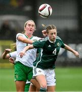 24 September 2023; Ceola Bergin of Republic of Ireland and Abi Sweetlove of Northern Ireland during the Women's U19 international friendly match between Northern Ireland and Republic of Ireland at Blanchflower Stadium in Belfast. Photo by Ben McShane/Sportsfile