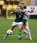 24 September 2023; Kascie Weir of Northern Ireland and Aoife Kelly of Republic of Ireland during the Women's U19 international friendly match between Northern Ireland and Republic of Ireland at Blanchflower Stadium in Belfast. Photo by Ben McShane/Sportsfile
