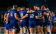 22 September 2023; Leinster players huddle during the pre season friendly match between Leinster and Ulster at Navan RFC in Navan, Meath. Photo by David Fitzgerald/Sportsfile
