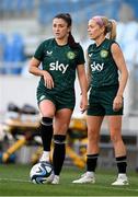 25 September 2023; Marissa Sheva, left, and Denise O'Sullivan during a Republic of Ireland women training session at Hidegkuti Nándor Stadium in Budapest, Hungary. Photo by Stephen McCarthy/Sportsfile