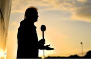 25 September 2023; Cork City sporting director Liam Buckley is interviewed by LOITV before the SSE Airtricity Men's Premier Division match between Dundalk and Cork City at Oriel Park in Dundalk, Louth. Photo by Ben McShane/Sportsfile