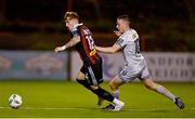 25 September 2023; Danny Grant of Bohemians in action against Jack Moylan of Shelbourne during the SSE Airtricity Men's Premier Division match between Bohemians and Shelbourne at Dalymount Park in Dublin. Photo by Tyler Miller/Sportsfile