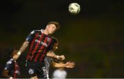 25 September 2023; Danny Grant of Bohemians in action against Tyreke Wilson of Shelbourne during the SSE Airtricity Men's Premier Division match between Bohemians and Shelbourne at Dalymount Park in Dublin. Photo by Tyler Miller/Sportsfile