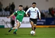 25 September 2023; Sam Durrant of Dundalk in action against Aaron Bolger of Cork City during the SSE Airtricity Men's Premier Division match between Dundalk and Cork City at Oriel Park in Dundalk, Louth. Photo by Ben McShane/Sportsfile