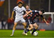 25 September 2023; James Clarke of Bohemians in action against Tyreke Wilson of Shelbourne during the SSE Airtricity Men's Premier Division match between Bohemians and Shelbourne at Dalymount Park in Dublin. Photo by Tyler Miller/Sportsfile