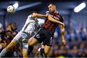 25 September 2023; Jordan Flores of Bohemians in action against Jad Hakiki of Shelbourne during the SSE Airtricity Men's Premier Division match between Bohemians and Shelbourne at Dalymount Park in Dublin. Photo by Tyler Miller/Sportsfile