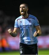 25 September 2023; Conor Keeley of Drogheda United celebrates after the SSE Airtricity Men's Premier Division match between St Patrick's Athletic and Drogheda United at Richmond Park in Dublin. Photo by David Fitzgerald/Sportsfile