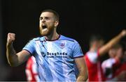 25 September 2023; Conor Keeley of Drogheda United celebrates after Sam Curtis of St Patrick's Athletic was sent off during the SSE Airtricity Men's Premier Division match between St Patrick's Athletic and Drogheda United at Richmond Park in Dublin. Photo by David Fitzgerald/Sportsfile