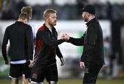 25 September 2023; Dundalk head coach Stephen O'Donnell, right, and Daryl Horgan of Dundalk after the SSE Airtricity Men's Premier Division match between Dundalk and Cork City at Oriel Park in Dundalk, Louth. Photo by Ben McShane/Sportsfile