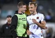 25 September 2023; Greg Sloggett, right, and Daniel Kelly of Dundalk after the SSE Airtricity Men's Premier Division match between Dundalk and Cork City at Oriel Park in Dundalk, Louth. Photo by Ben McShane/Sportsfile