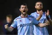 25 September 2023; Ryan Brennan of Drogheda United celebrates after the SSE Airtricity Men's Premier Division match between St Patrick's Athletic and Drogheda United at Richmond Park in Dublin. Photo by David Fitzgerald/Sportsfile
