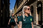 26 September 2023; Denise O'Sullivan of Republic of Ireland during a team walk before the UEFA Women's Nations League B1 match between Hungary and Republic of Ireland at Hidegkuti Nándor Stadium in Budapest, Hungary. Photo by Stephen McCarthy/Sportsfile