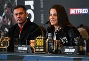 26 September 2023; Chantelle Cameron and trainer Jamie Moore during the official pre-fight press conference, at The Westin Hotel in Dublin, ahead of the highly anticipated rematch between Chantelle Cameron and Katie Taylor on November 25th. Photo by David Fitzgerald/Sportsfile