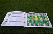 26 September 2023; A general view of the match programme which features a team photograph of the Northern Ireland squad before the UEFA Women's Nations League B1 match between Hungary and Republic of Ireland at Hidegkuti Nándor Stadium in Budapest, Hungary. Photo by Stephen McCarthy/Sportsfile