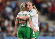 26 September 2023; Denise O'Sullivan of Republic of Ireland, left, celebrates with team-mate Megan Connolly after scoring their side's fourth goal during the UEFA Women's Nations League B1 match between Hungary and Republic of Ireland at Hidegkuti Nándor Stadium in Budapest, Hungary. Photo by Stephen McCarthy/Sportsfile