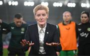 26 September 2023; Republic of Ireland interim head coach Eileen Gleeson after her side's victory in the UEFA Women's Nations League B1 match between Hungary and Republic of Ireland at Hidegkuti Nándor Stadium in Budapest, Hungary. Photo by Stephen McCarthy/Sportsfile