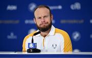 27 September 2023; Tyrrell Hatton of Europe during a press conference before the 2023 Ryder Cup at Marco Simone Golf and Country Club in Rome, Italy. Photo by Brendan Moran/Sportsfile