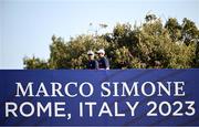 27 September 2023; Justin Thomas, left, and Rickie Fowler of USA ahead of a practice round before the 2023 Ryder Cup at Marco Simone Golf and Country Club in Rome, Italy. Photo by Ramsey Cardy/Sportsfile