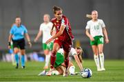 26 September 2023; Hanna Németh of Hungary in action against Kyra Carusa of Republic of Ireland during the UEFA Women's Nations League B1 match between Hungary and Republic of Ireland at Hidegkuti Nándor Stadium in Budapest, Hungary. Photo by Stephen McCarthy/Sportsfile