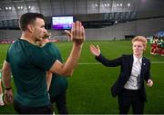 26 September 2023; Republic of Ireland interim head coach Eileen Gleeson and goalkeeping coach Richie Fitzgibbon after the UEFA Women's Nations League B1 match between Hungary and Republic of Ireland at Hidegkuti Nándor Stadium in Budapest, Hungary. Photo by Stephen McCarthy/Sportsfile