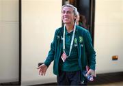 26 September 2023; Savannah McCarthy of Republic of Ireland arrives for the UEFA Women's Nations League B1 match between Hungary and Republic of Ireland at Hidegkuti Nándor Stadium in Budapest, Hungary. Photo by Stephen McCarthy/Sportsfile