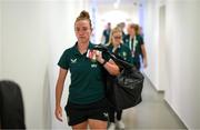 26 September 2023; Claire O'Riordan of Republic of Ireland arrives for the UEFA Women's Nations League B1 match between Hungary and Republic of Ireland at Hidegkuti Nándor Stadium in Budapest, Hungary. Photo by Stephen McCarthy/Sportsfile