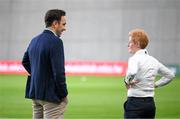 26 September 2023; Republic of Ireland interim head coach Eileen Gleeson and FAI director of football Marc Canham before the UEFA Women's Nations League B1 match between Hungary and Republic of Ireland at Hidegkuti Nándor Stadium in Budapest, Hungary. Photo by Stephen McCarthy/Sportsfile
