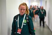 26 September 2023; Amber Barrett of Republic of Ireland arrives for the UEFA Women's Nations League B1 match between Hungary and Republic of Ireland at Hidegkuti Nándor Stadium in Budapest, Hungary. Photo by Stephen McCarthy/Sportsfile