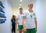 26 September 2023; Louise Quinn of Republic of Ireland before the UEFA Women's Nations League B1 match between Hungary and Republic of Ireland at Hidegkuti Nándor Stadium in Budapest, Hungary. Photo by Stephen McCarthy/Sportsfile