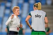 26 September 2023; Republic of Ireland interim head coach Eileen Gleeson and Diane Caldwell before the UEFA Women's Nations League B1 match between Hungary and Republic of Ireland at Hidegkuti Nándor Stadium in Budapest, Hungary. Photo by Stephen McCarthy/Sportsfile