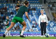 26 September 2023; Republic of Ireland interim head coach Eileen Gleeson before the UEFA Women's Nations League B1 match between Hungary and Republic of Ireland at Hidegkuti Nándor Stadium in Budapest, Hungary. Photo by Stephen McCarthy/Sportsfile