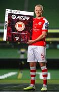 27 September 2023; Join the Club as EA SPORTS FC welcomes the SSE Airtricity League to FC 24! Featuring the individual club crest of all 10 Premier Division teams, these exclusive sleeves will be available to download free from https://www.ea.com/FC24 when the game launches worldwide this Friday, September 29th!. Pictured is Tom Grivosti of St Patrick's Athletic during the EA SPORTS FC 24 SSE Airtricity League Cover Launch at the Aviva Stadium in Dublin. Photo by Seb Daly/Sportsfile