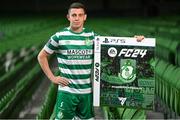 27 September 2023; Join the Club as EA SPORTS FC welcomes the SSE Airtricity League to FC 24! Featuring the individual club crest of all 10 Premier Division teams, these exclusive sleeves will be available to download free from https://www.ea.com/FC24 when the game launches worldwide this Friday, September 29th!. Pictured is Gary O'Neill of Shamrock Rovers during the EA SPORTS FC 24 SSE Airtricity League Cover Launch at the Aviva Stadium in Dublin. Photo by Seb Daly/Sportsfile