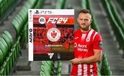 27 September 2023; Join the Club as EA SPORTS FC welcomes the SSE Airtricity League to FC 24! Featuring the individual club crest of all 10 Premier Division teams, these exclusive sleeves will be available to download free from https://www.ea.com/FC24 when the game launches worldwide this Friday, September 29th!. Pictured is David Cawley of Sligo Rovers during the EA SPORTS FC 24 SSE Airtricity League Cover Launch at the Aviva Stadium in Dublin. Photo by Seb Daly/Sportsfile