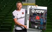 27 September 2023; Join the Club as EA SPORTS FC welcomes the SSE Airtricity League to FC 24! Featuring the individual club crest of all 10 Premier Division teams, these exclusive sleeves will be available to download free from https://www.ea.com/FC24 when the game launches worldwide this Friday, September 29th!. Pictured is Keith Ward of Dundalk during the EA SPORTS FC 24 SSE Airtricity League Cover Launch at the Aviva Stadium in Dublin. Photo by Seb Daly/Sportsfile