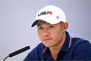 27 September 2023; Collin Morikawa of USA during a press conference before the 2023 Ryder Cup at Marco Simone Golf and Country Club in Rome, Italy.