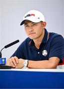 27 September 2023; Collin Morikawa of USA during a press conference before the 2023 Ryder Cup at Marco Simone Golf and Country Club in Rome, Italy. Photo by Brendan Moran/Sportsfile