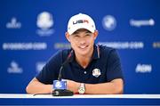 27 September 2023; Collin Morikawa of USA during a press conference before the 2023 Ryder Cup at Marco Simone Golf and Country Club in Rome, Italy. Photo by Brendan Moran/Sportsfile