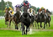 27 September 2023; Manhattan Dandy, with Robert Whearty up, on their way to winning the Seamus Murphy Memorial Handicap during the Barney Curley Cup at Bellewstown Racecourse in Meath. Photo by Eóin Noonan/Sportsfile